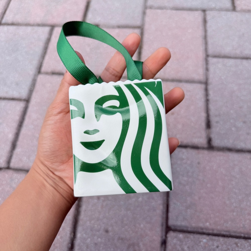 Starbucks 2019 Ceramic Siren Shopping Bag Ornament Mini Vase Green White Logo